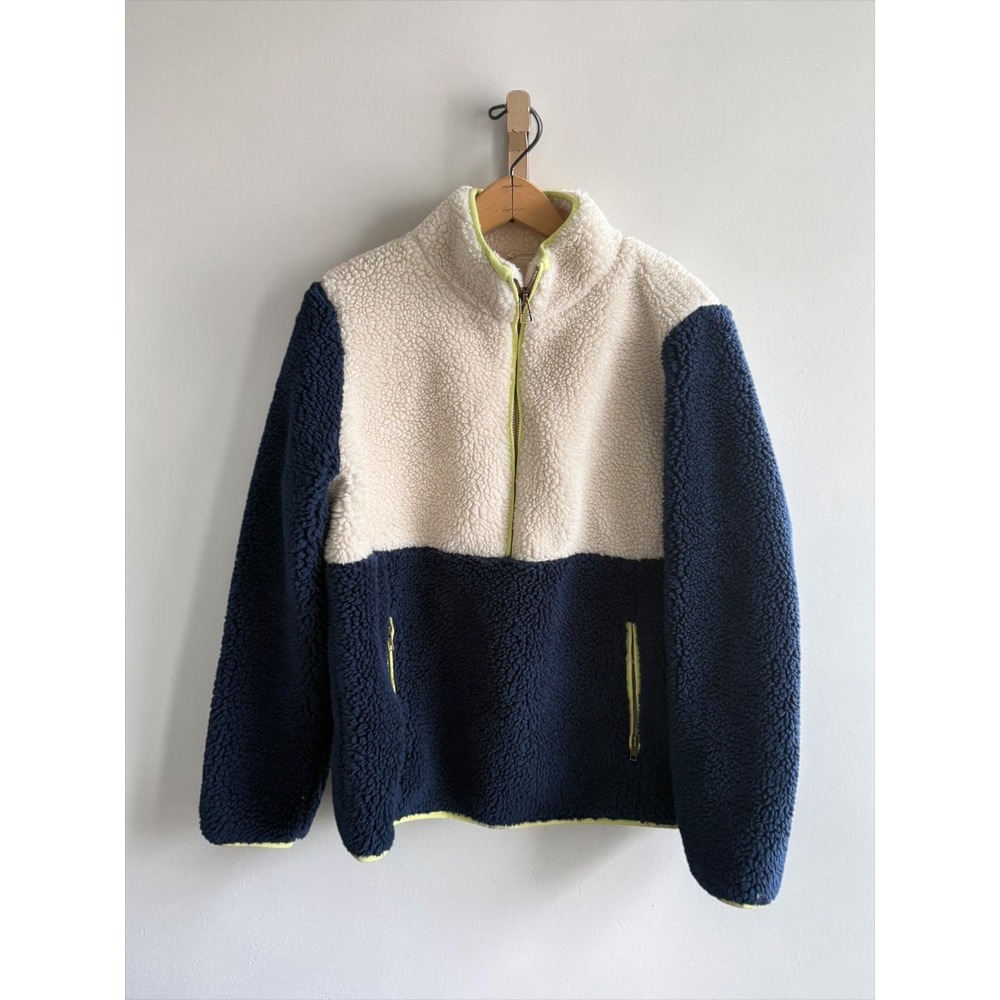 Cherry Cloth Women Sherpa Fleece Jacket Colorblock Navy Cream Neon S